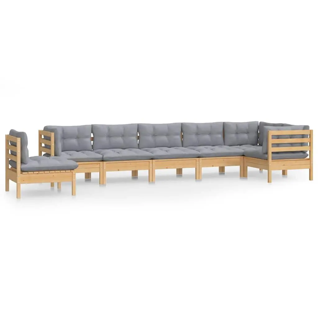 Garden Lounge Set Solid Pinewood 8 Piece Modular Outdoor Patio Furniture Grey Cushions