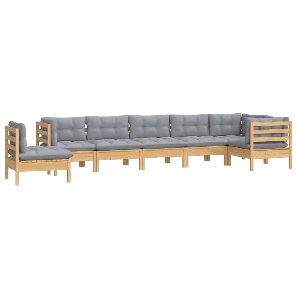 Garden Lounge Set Solid Pinewood 8 Piece Modular Outdoor Patio Furniture Grey Cushions