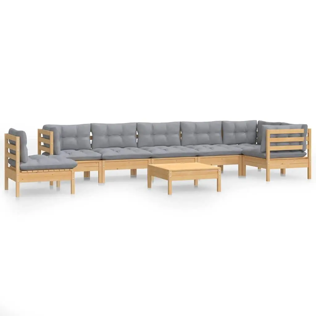Garden Lounge Set 9 Piece Outdoor Furniture Grey Cushions Pinewood Patio