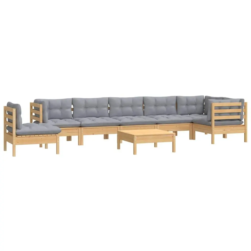 Garden Lounge Set 9 Piece Outdoor Furniture Grey Cushions Pinewood Patio