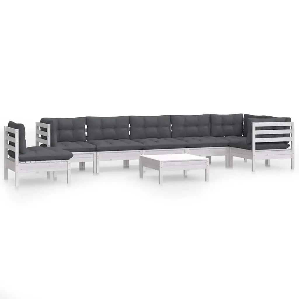 9 Piece Modular Garden Lounge Set White Solid Pinewood Outdoor Furniture Patio Sofa with Cushions