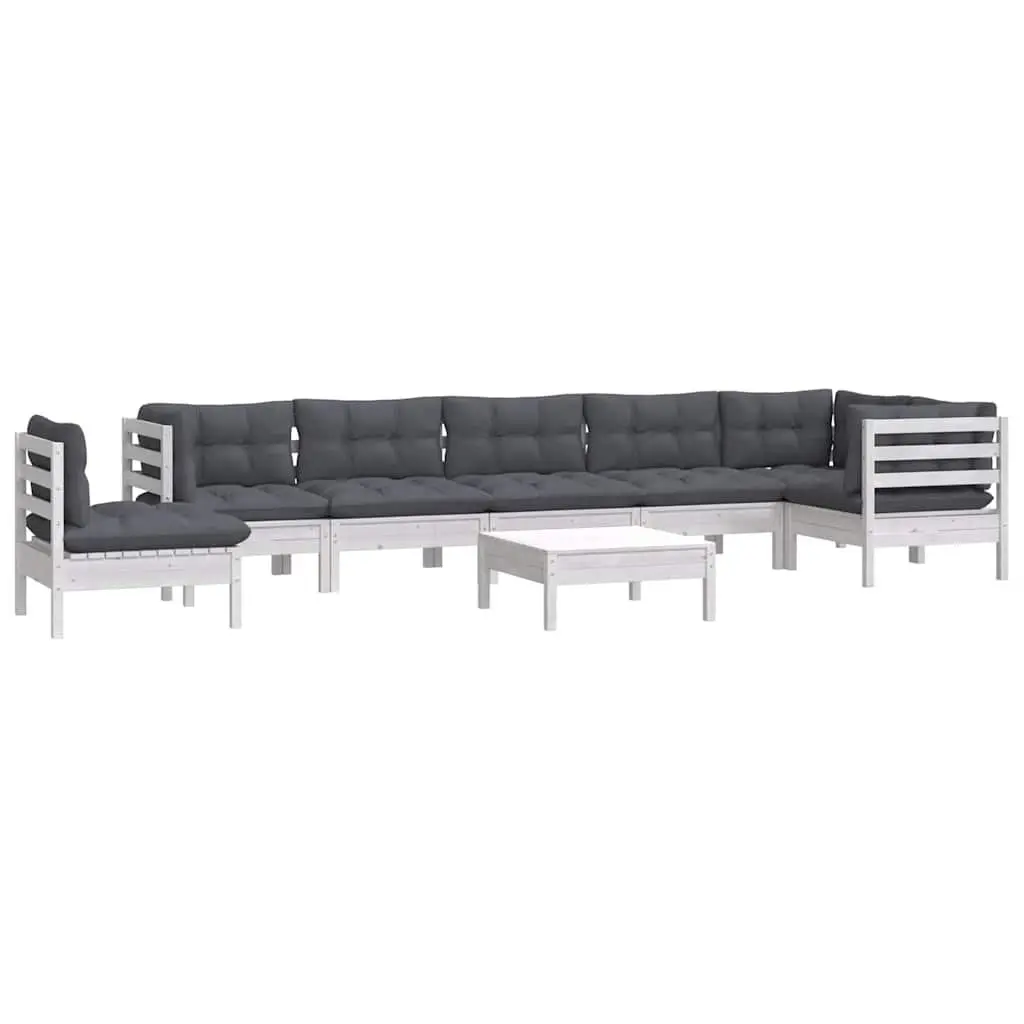 9 Piece Modular Garden Lounge Set White Solid Pinewood Outdoor Furniture Patio Sofa with Cushions