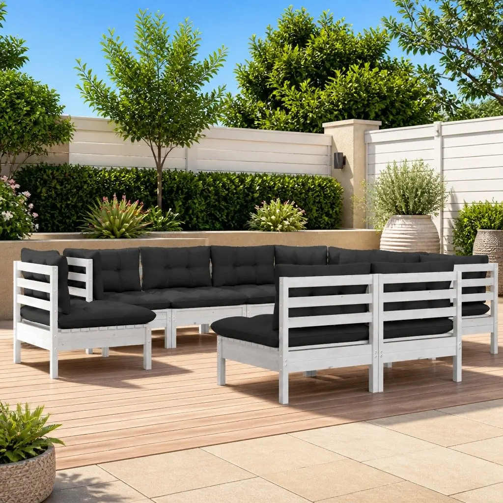 Outdoor Furniture Set 9 Piece Modular White Pinewood with Cushions Garden Lounge
