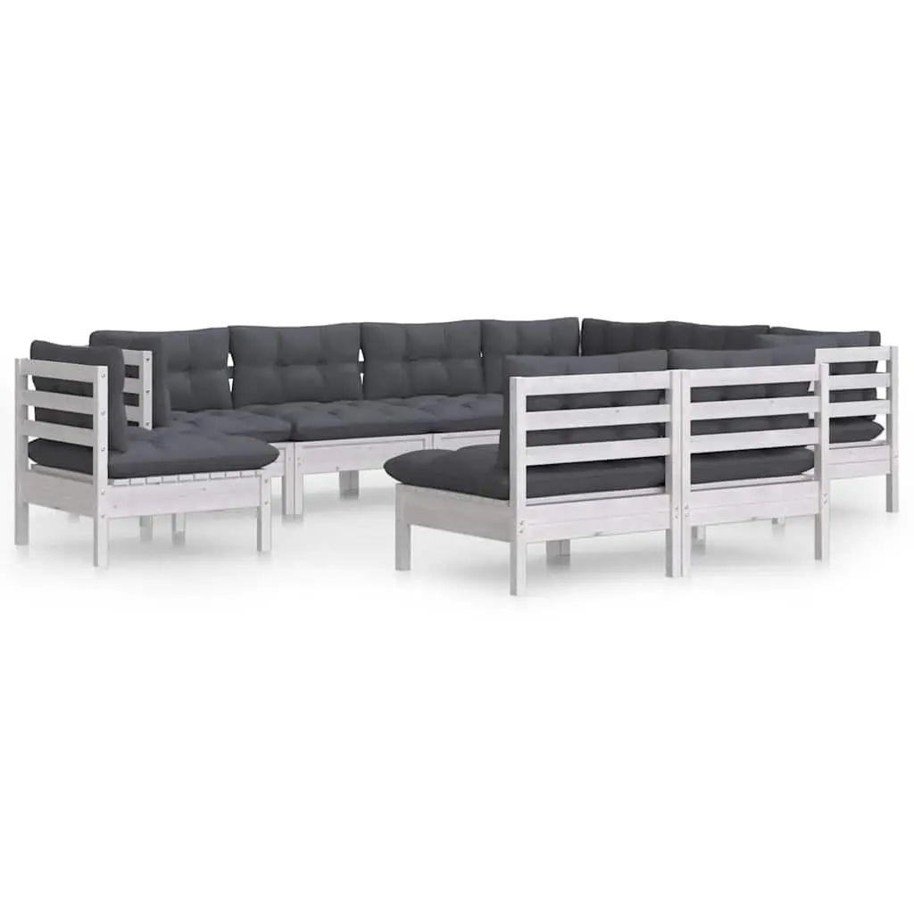 Outdoor Furniture Set 9 Piece Modular White Pinewood with Cushions Garden Lounge