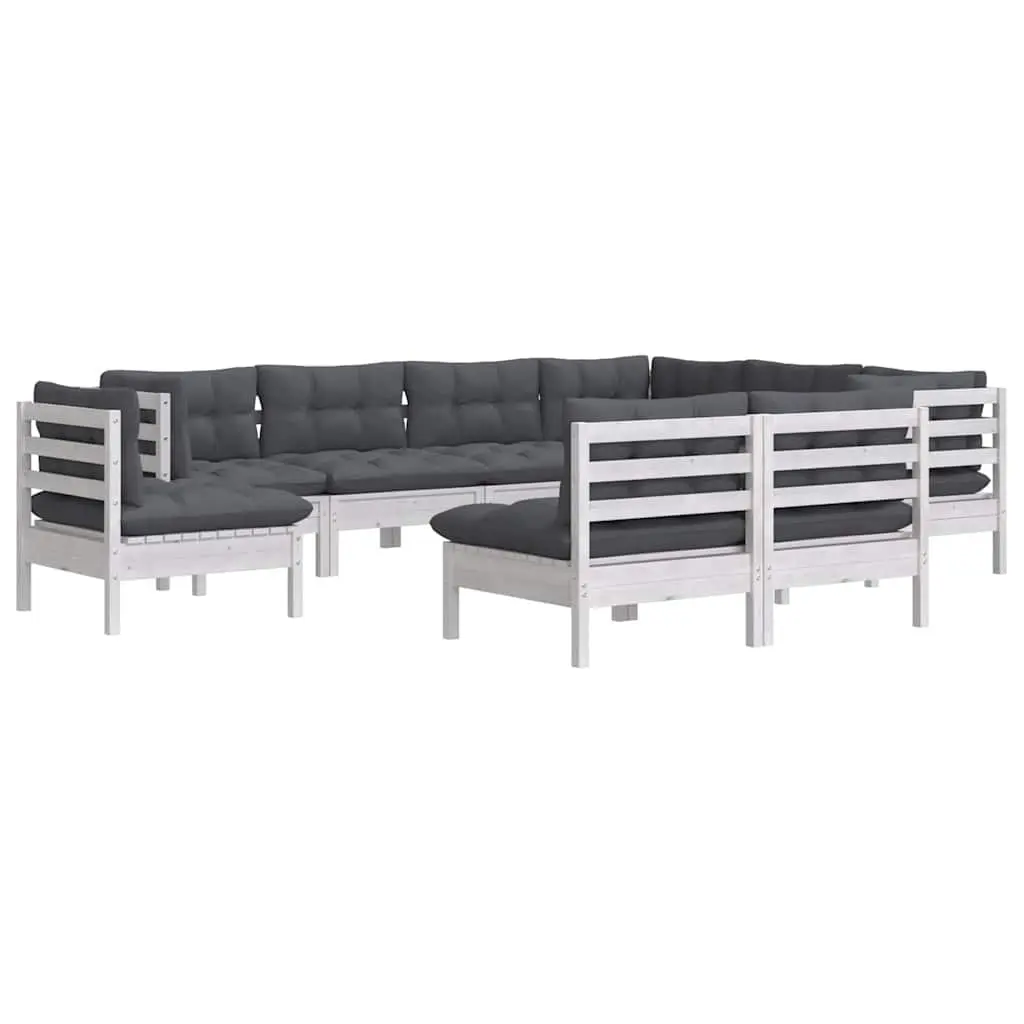 Outdoor Furniture Set 9 Piece Modular White Pinewood with Cushions Garden Lounge