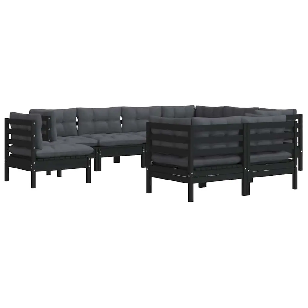 Garden Lounge Set Solid Pinewood 9 Piece Modular Outdoor Patio Furniture with Cushions Black