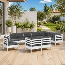 Modular Lounge Set: 10 Piece White Pinewood Patio Furniture