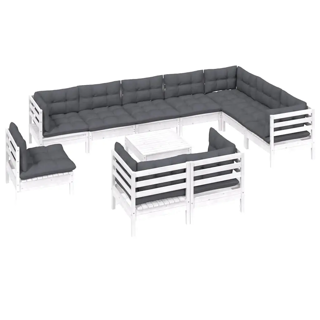 Garden Lounge Set 11 Piece Outdoor Patio Furniture White Solid Pinewood Modular