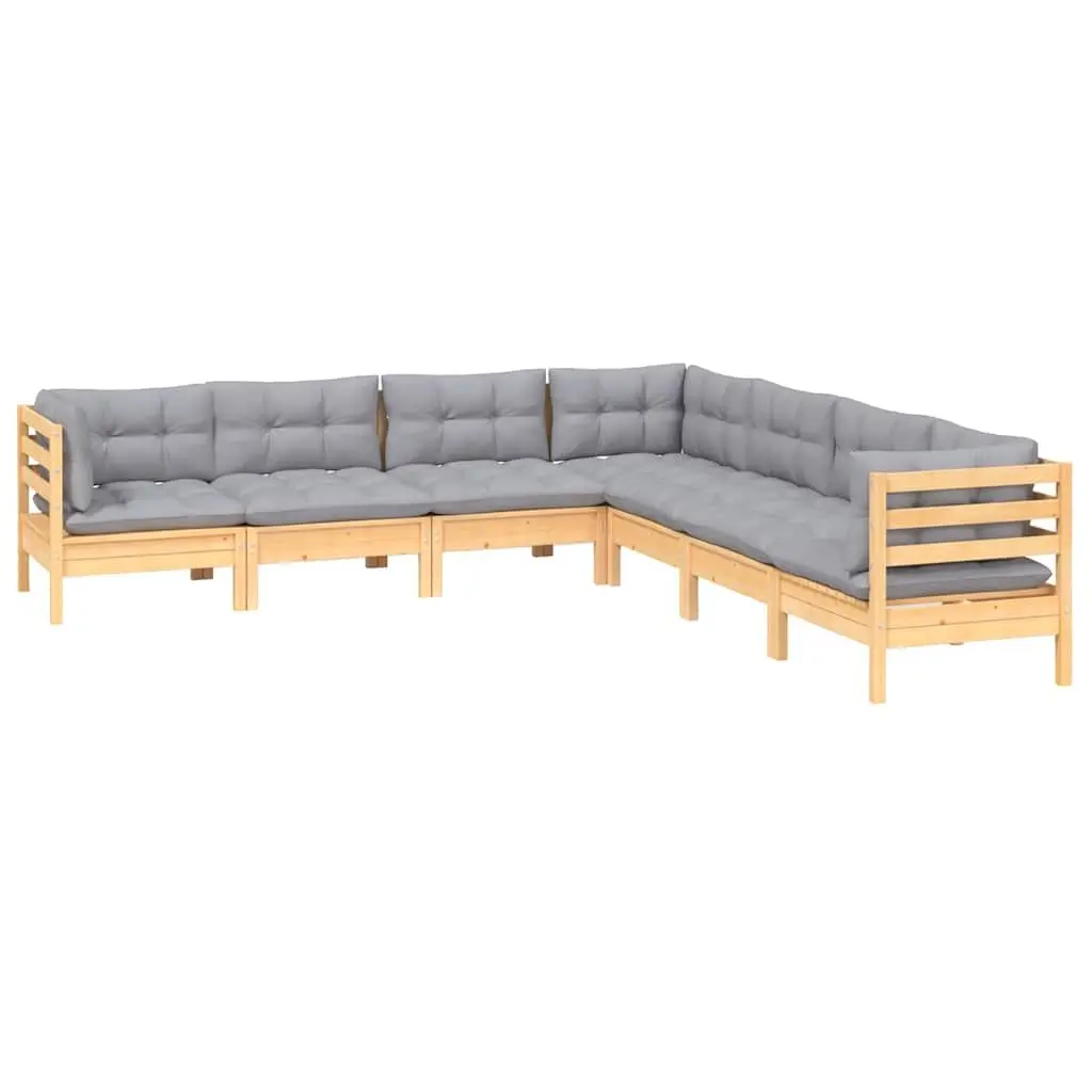 Garden Lounge Set Solid Pinewood 7 Piece Outdoor Patio Furniture with Grey Cushions