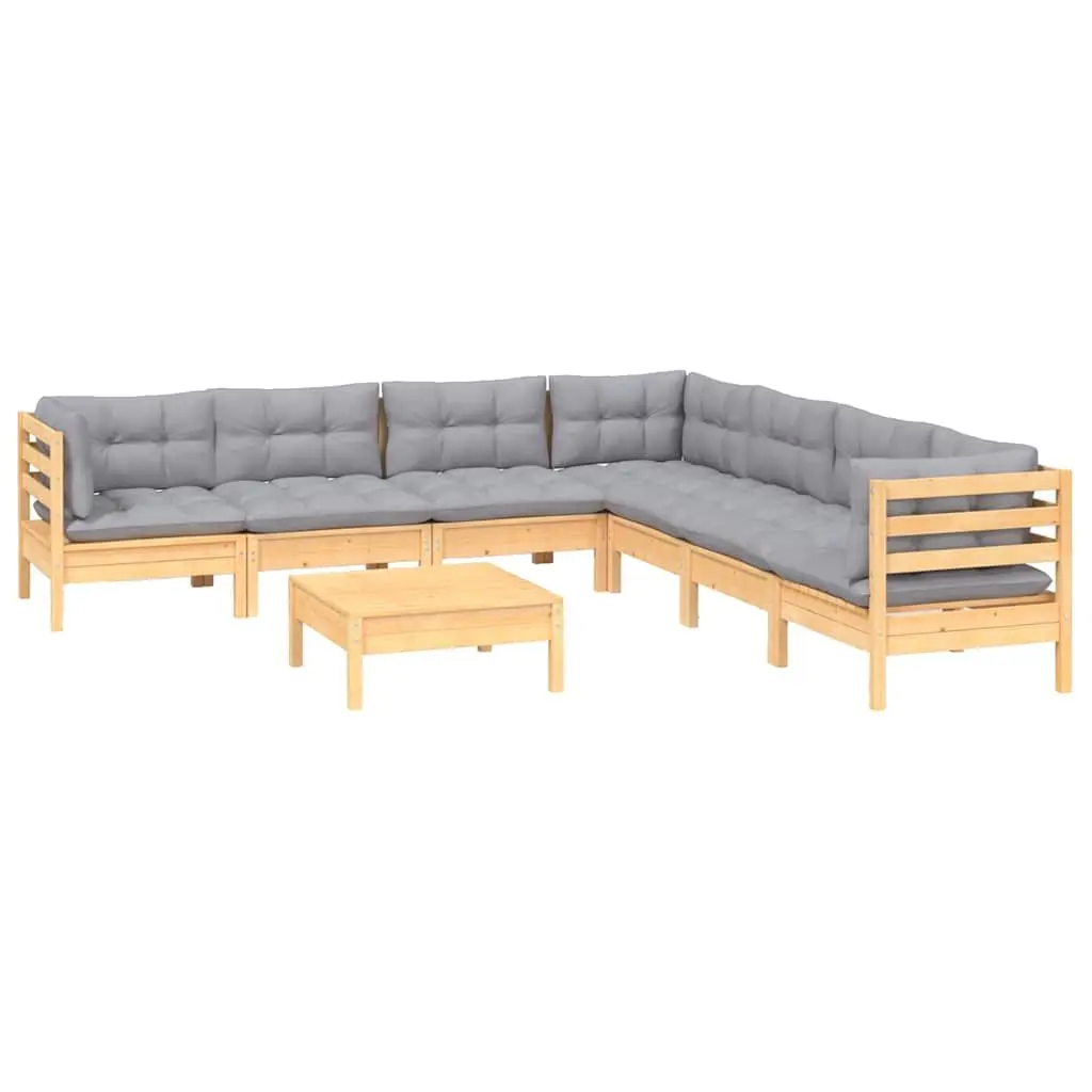 Garden Lounge Set Solid Pinewood 8 Piece Outdoor Furniture Patio Seating Grey Cushions