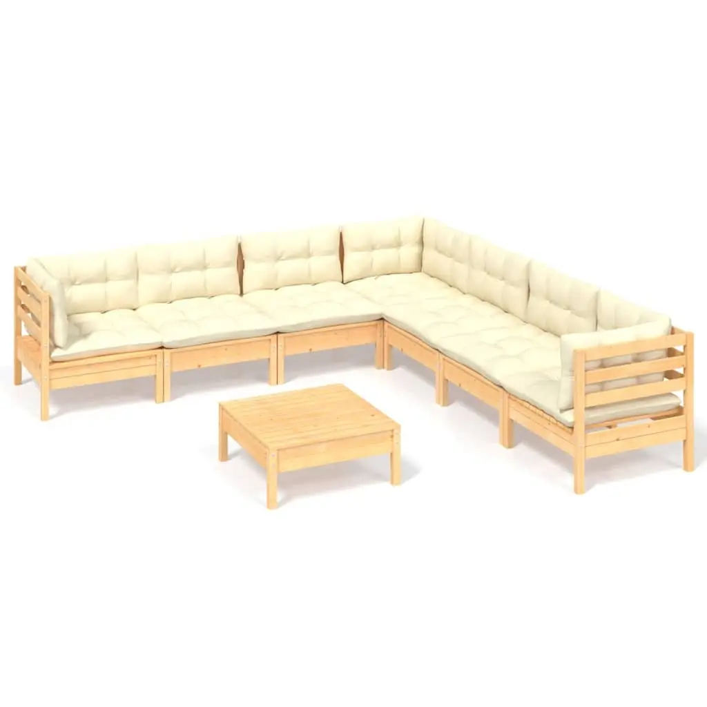 Garden Lounge Set Solid Pinewood 8 Piece Outdoor Furniture Patio Seating Cream Cushions