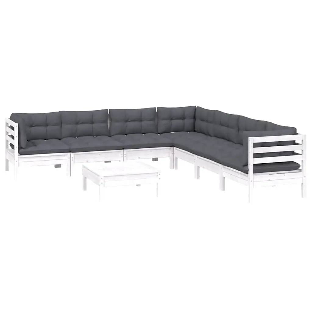 Garden Lounge Set Solid Pinewood 8 Piece Outdoor Patio Furniture White