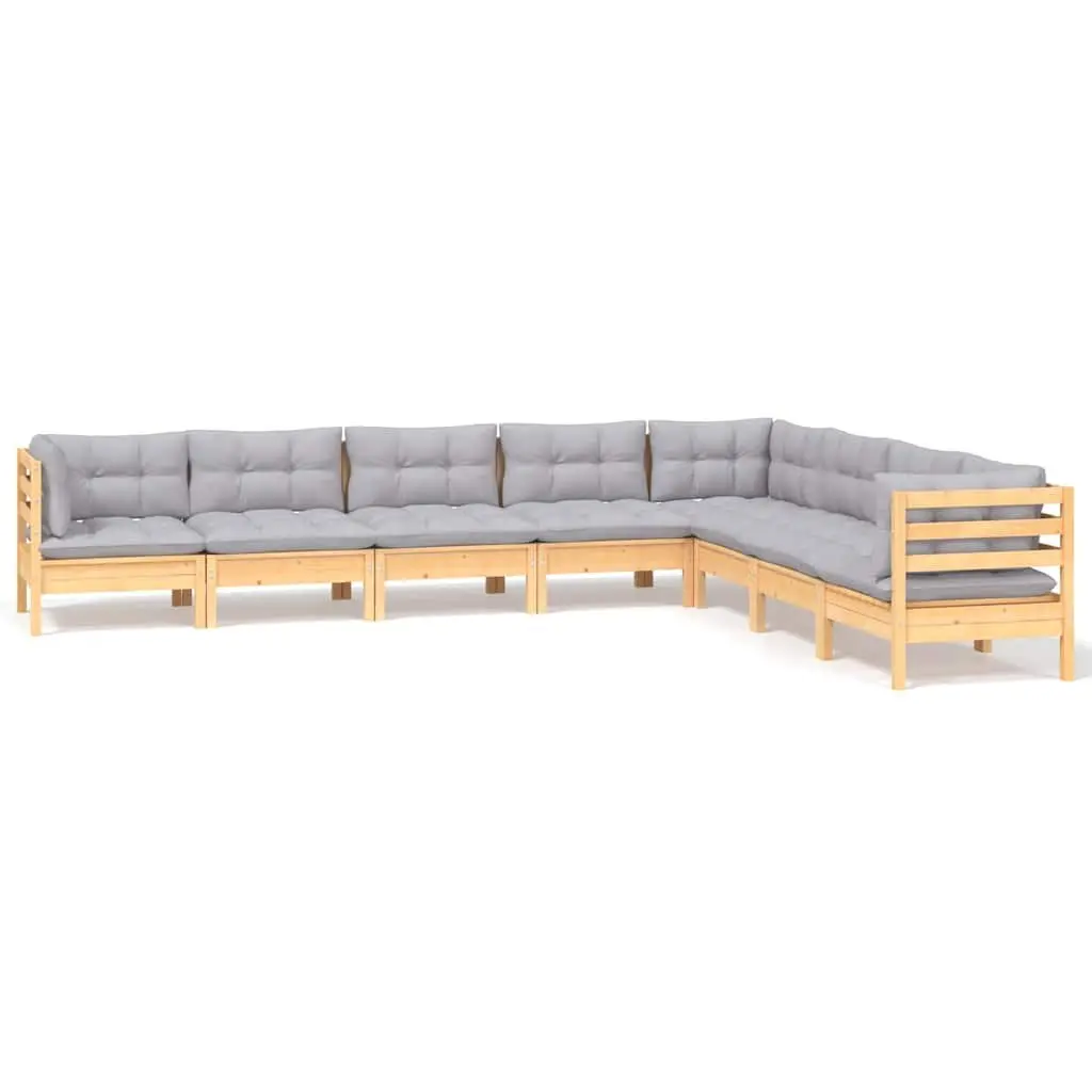 Garden Lounge Set 8 Piece Solid Pinewood Patio Furniture with Grey Cushions