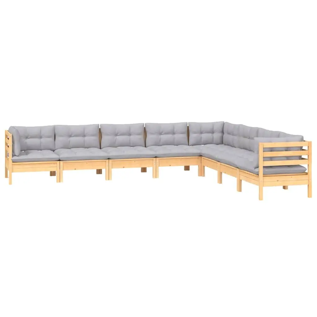 Garden Lounge Set 8 Piece Solid Pinewood Patio Furniture with Grey Cushions