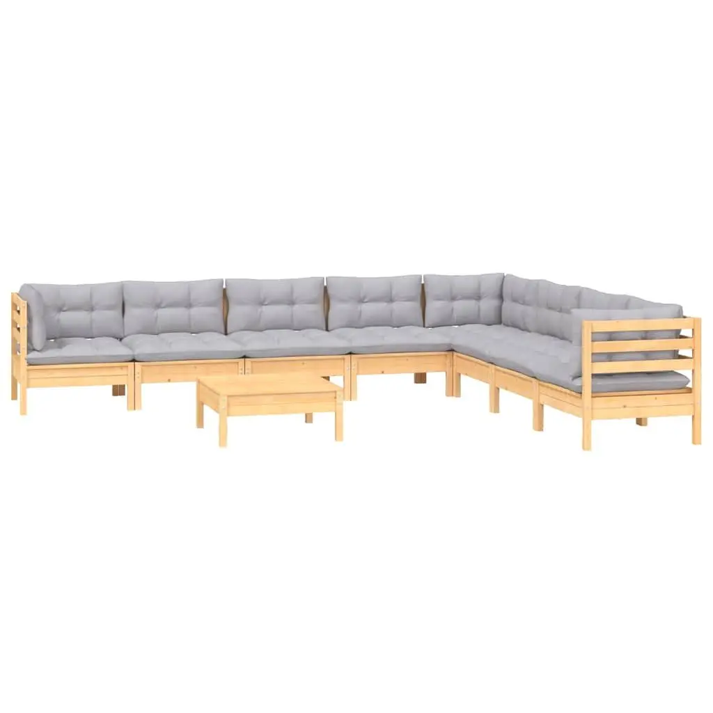 Garden Lounge Set Modular Solid Pinewood 9 Piece Outdoor Furniture Grey Cushions