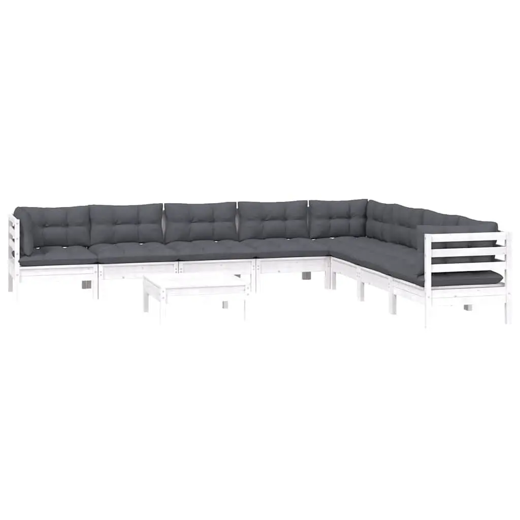 9 Piece Modular Garden Lounge Set White Solid Pinewood Patio Furniture with Cushions