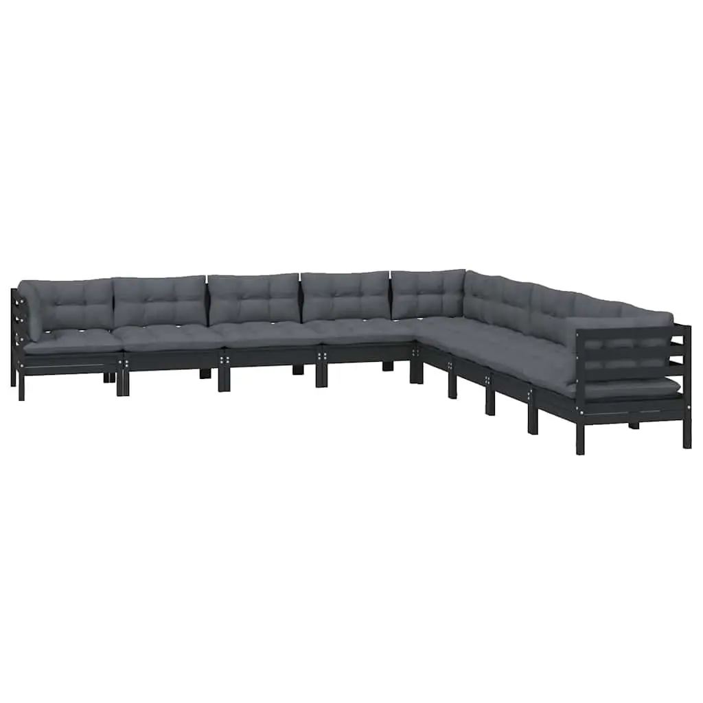 Garden Lounge Set Solid Pinewood 9 Piece Modular Outdoor Patio Furniture with Cushions Black
