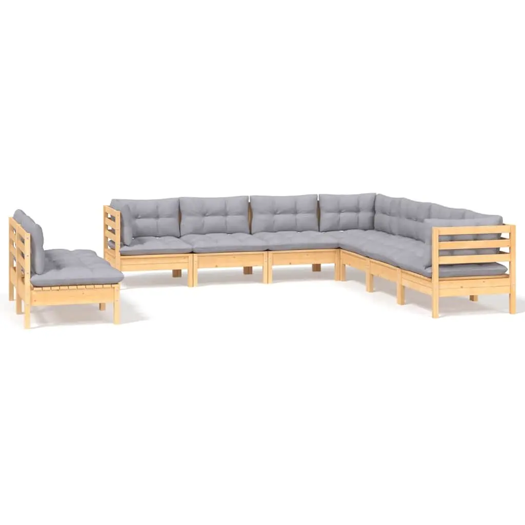 Garden Lounge Set 9 Piece Outdoor Patio Furniture Grey Cushions Modular Seating