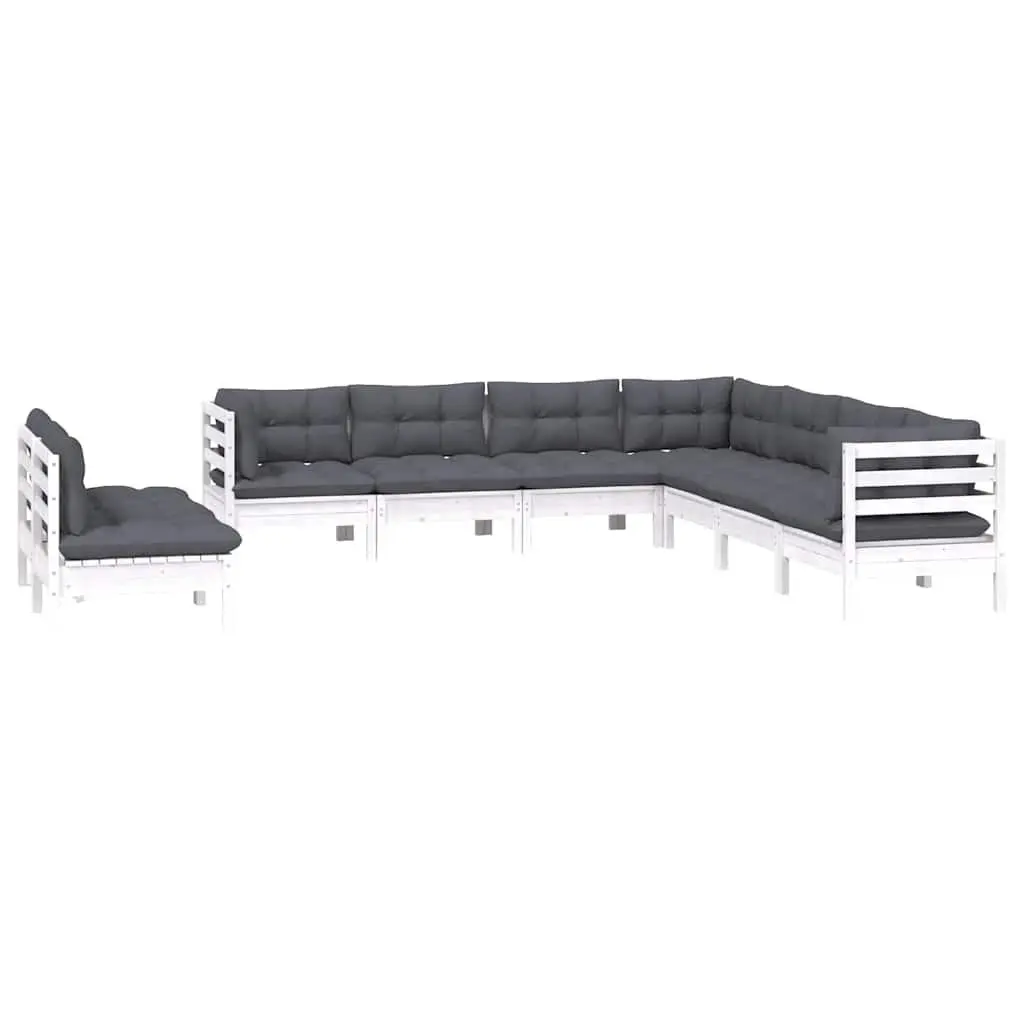 9 Piece Modular Garden Lounge Set Solid Pinewood White Patio Furniture with Cushions