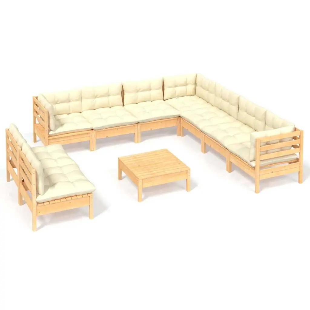 Garden Lounge Set 10 Piece Outdoor Furniture Modular Patio Sofa Cream Cushions