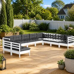 Practical 10 Piece White Outdoor Lounge Set with Cushions