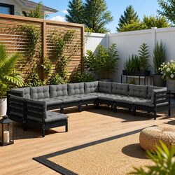 Versatile Black Patio Sectional: 10 Piece Lounge Set