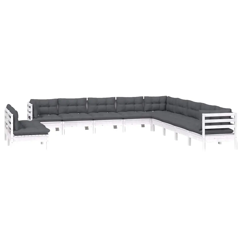 Garden Lounge Set 11 Piece Outdoor Furniture White Solid Pinewood with Cushions