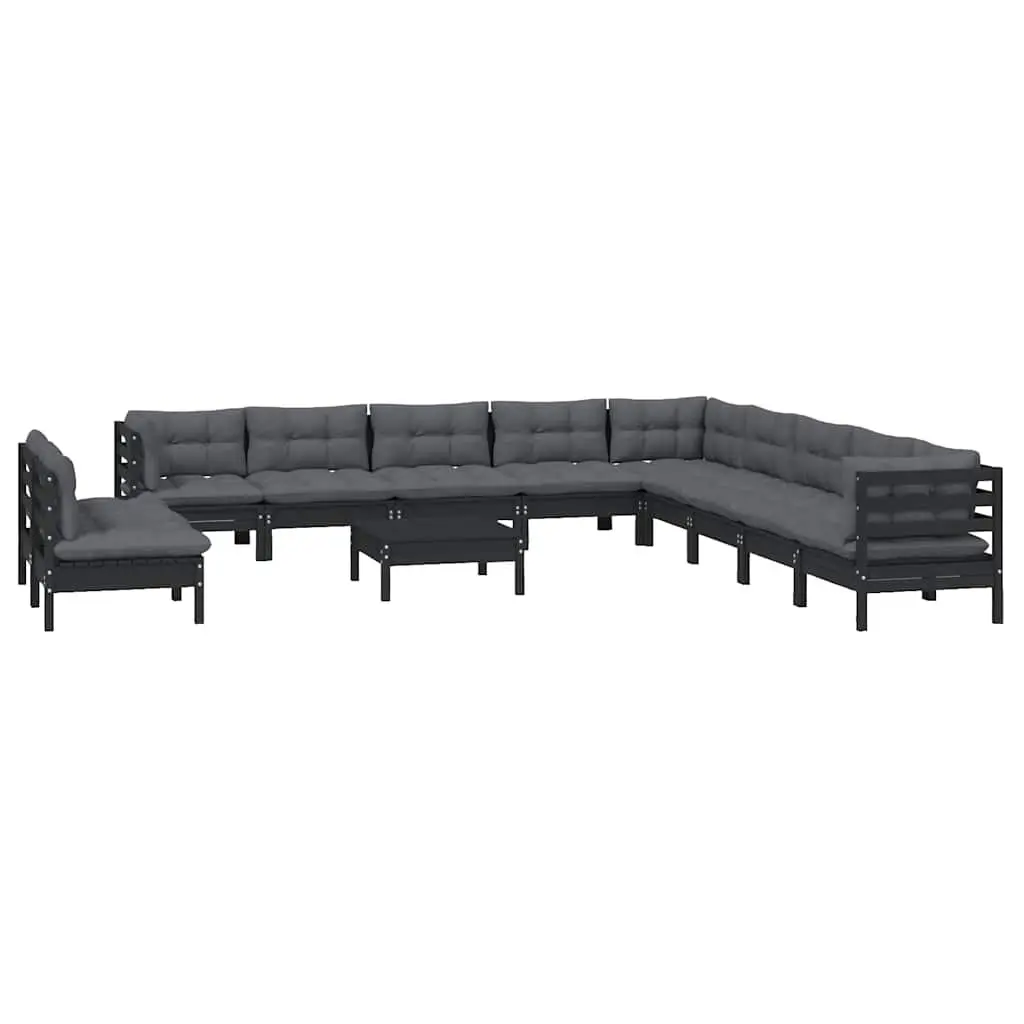 Garden Lounge Set Solid Pinewood Modular 12 Piece Outdoor Patio Furniture Black