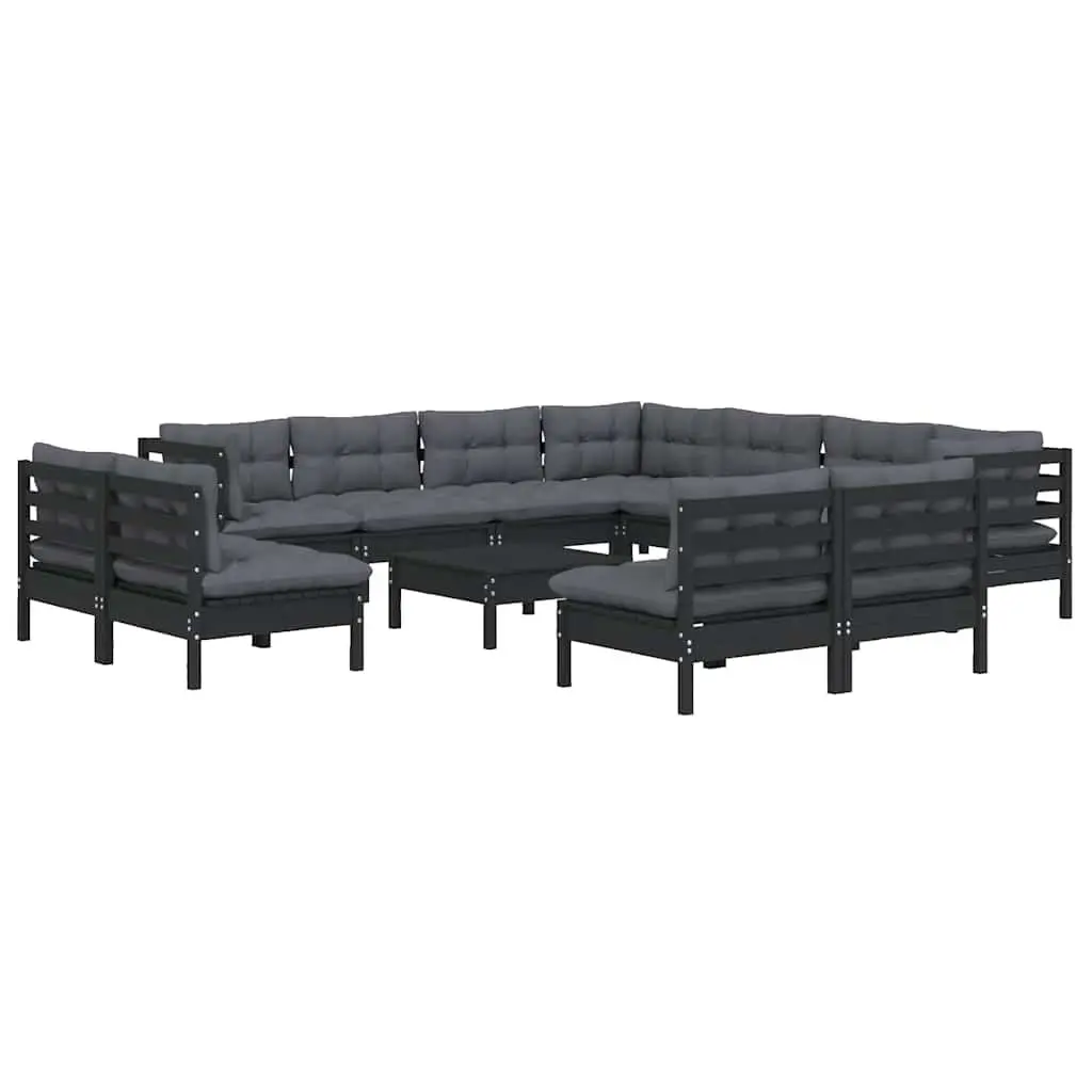 Garden Lounge Set 12 Piece Modular Outdoor Furniture Black Solid Pinewood with