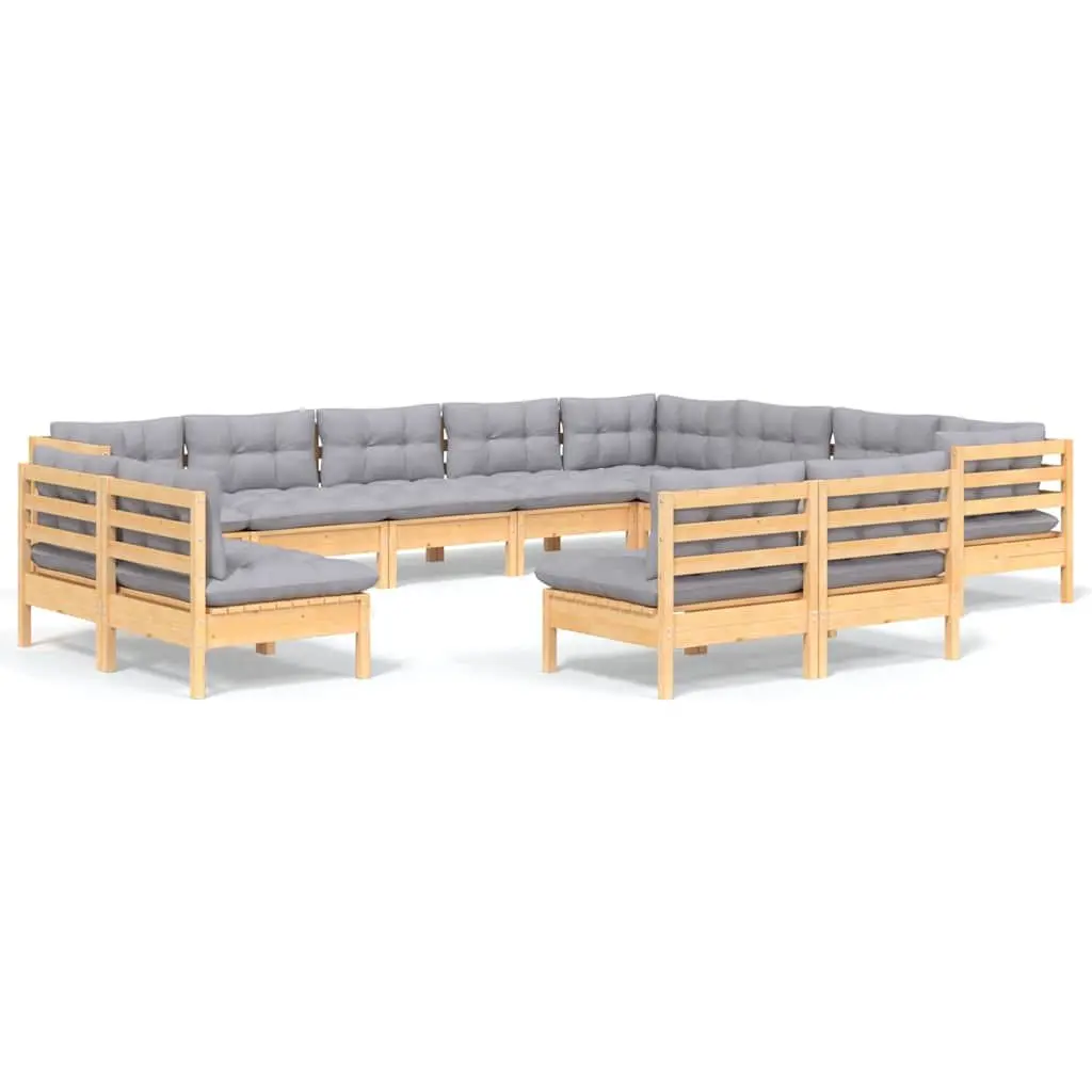 Garden Lounge Set 12 Piece Outdoor Furniture Patio Sofa Grey Cushions Pinewood