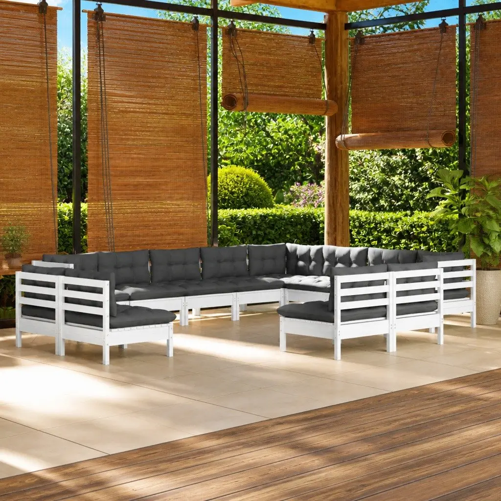 Garden Lounge Set Solid Pinewood 12 Piece Modular Sectional White