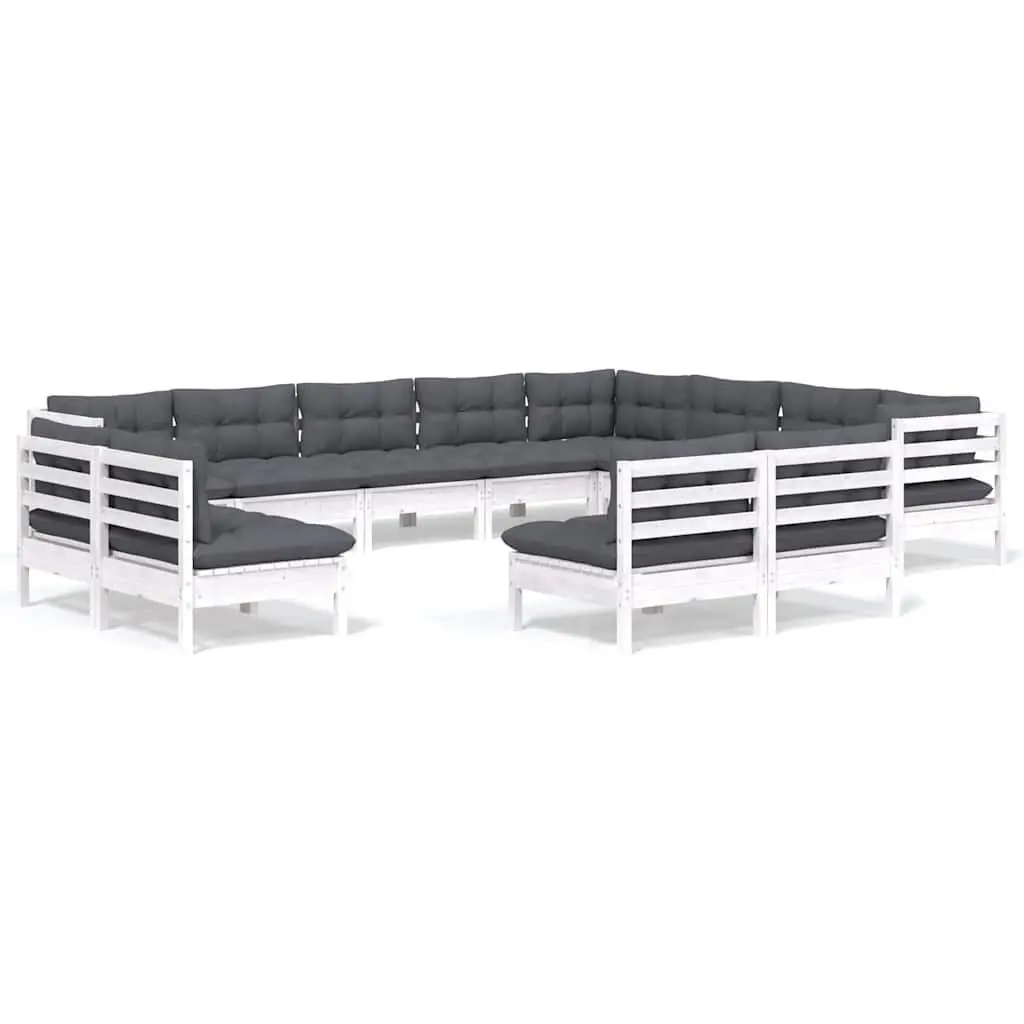 Garden Lounge Set Solid Pinewood 12 Piece Modular Sectional White
