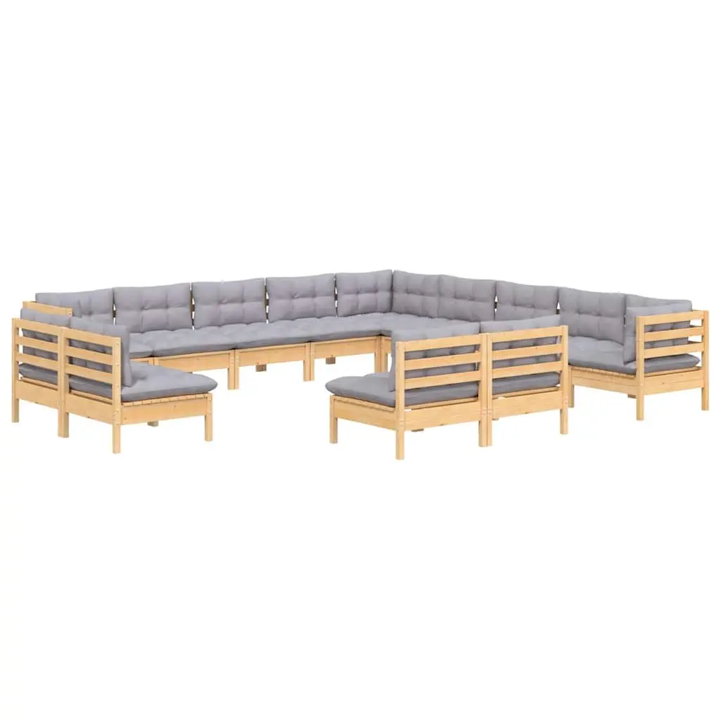 Garden Lounge Set 13 Piece Modular Patio Furniture Grey Cushions Pinewood