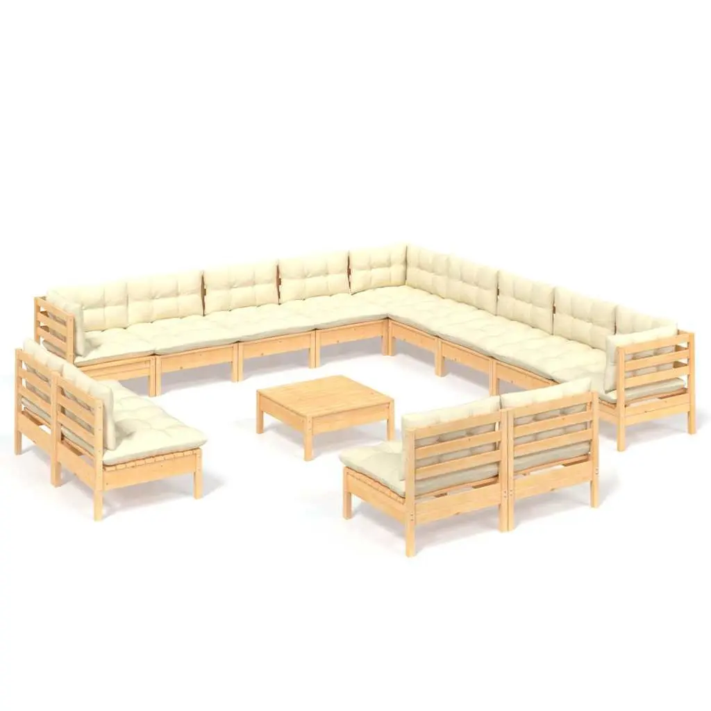 Garden Lounge Set Solid Pinewood 14 Piece Outdoor Patio Furniture Cream