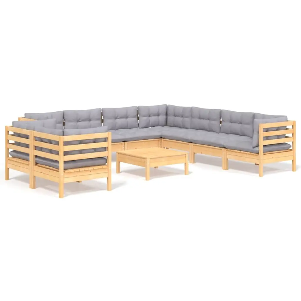 Garden Lounge Set Modular Sofa Solid Pinewood 10 Piece Outdoor Furniture Grey Cushions