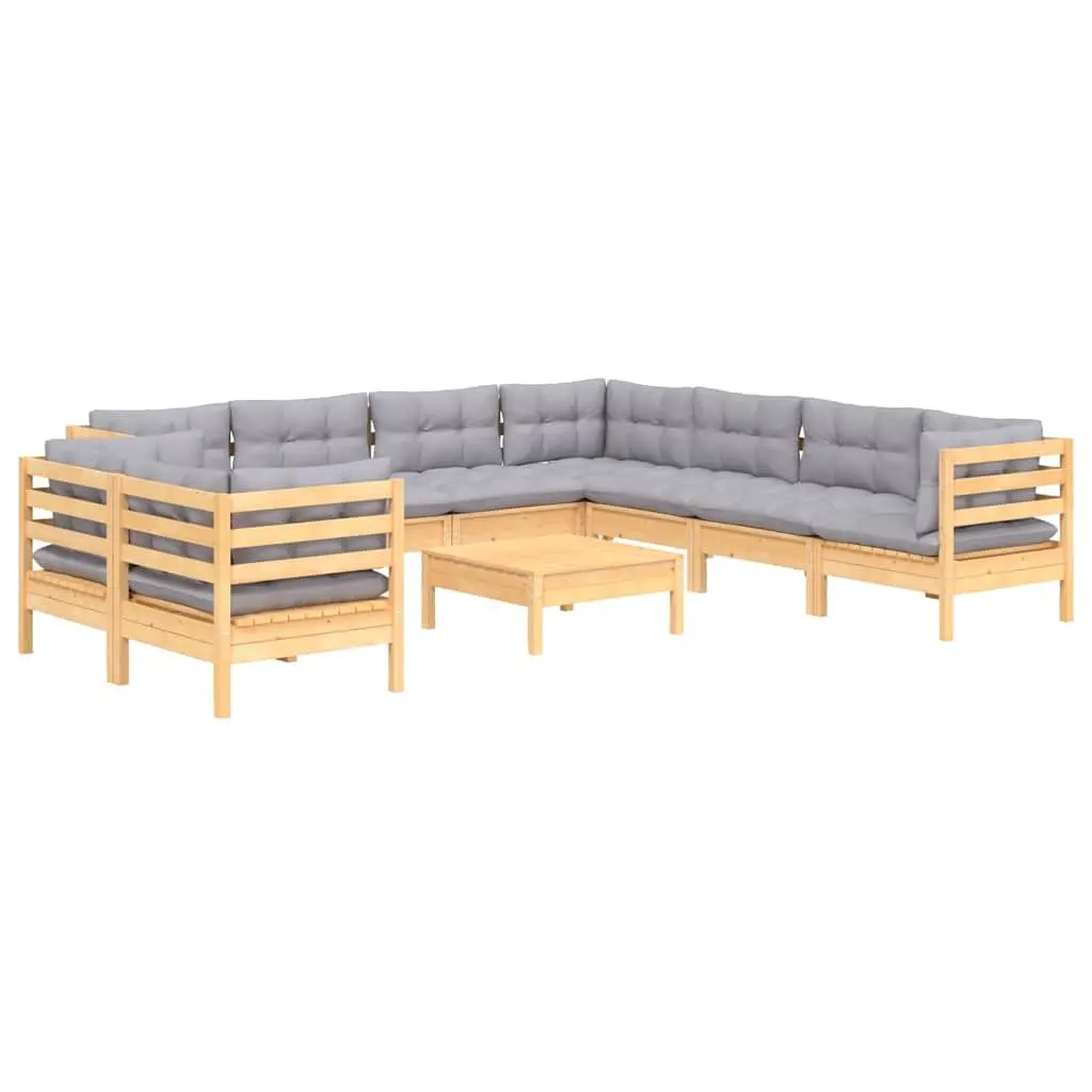 Garden Lounge Set Modular Sofa Solid Pinewood 10 Piece Outdoor Furniture Grey Cushions
