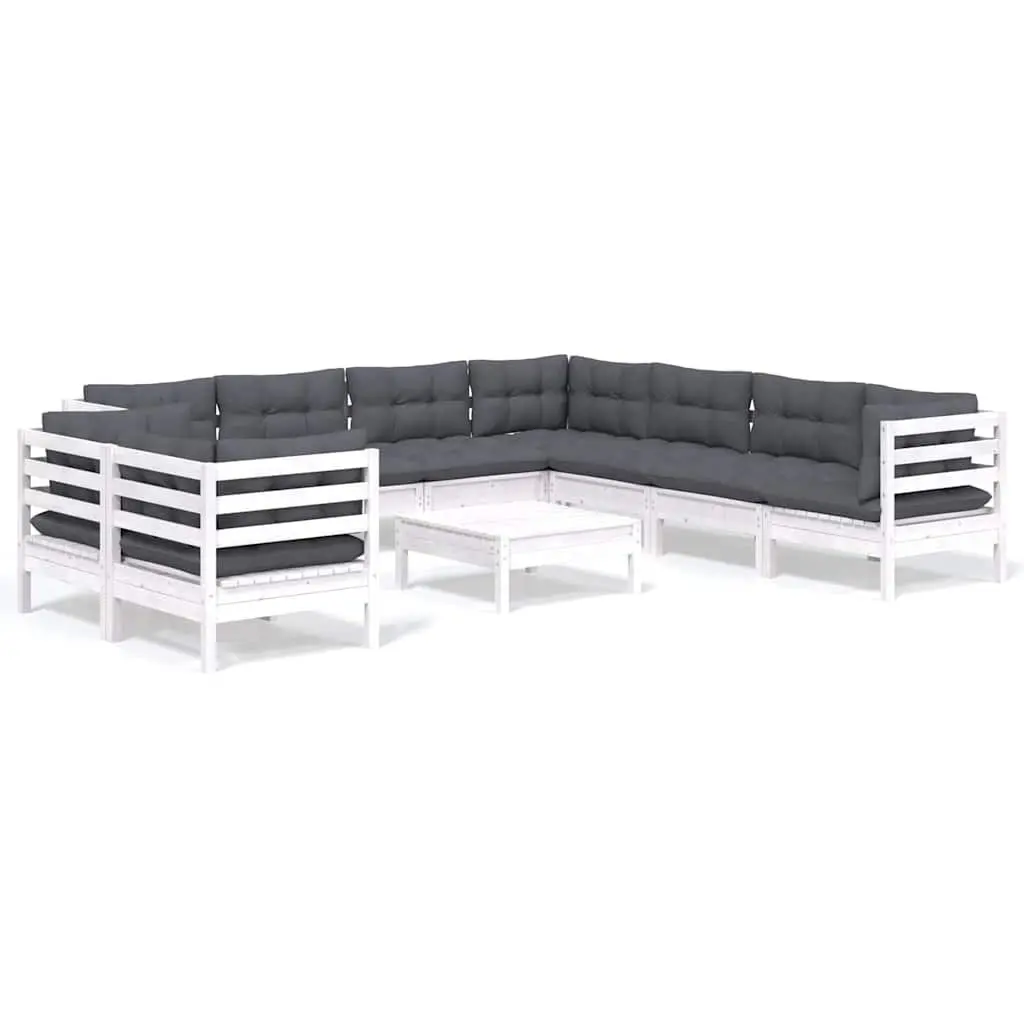 Garden Lounge Set 10 Piece Outdoor Furniture with Cushions White Modular Patio