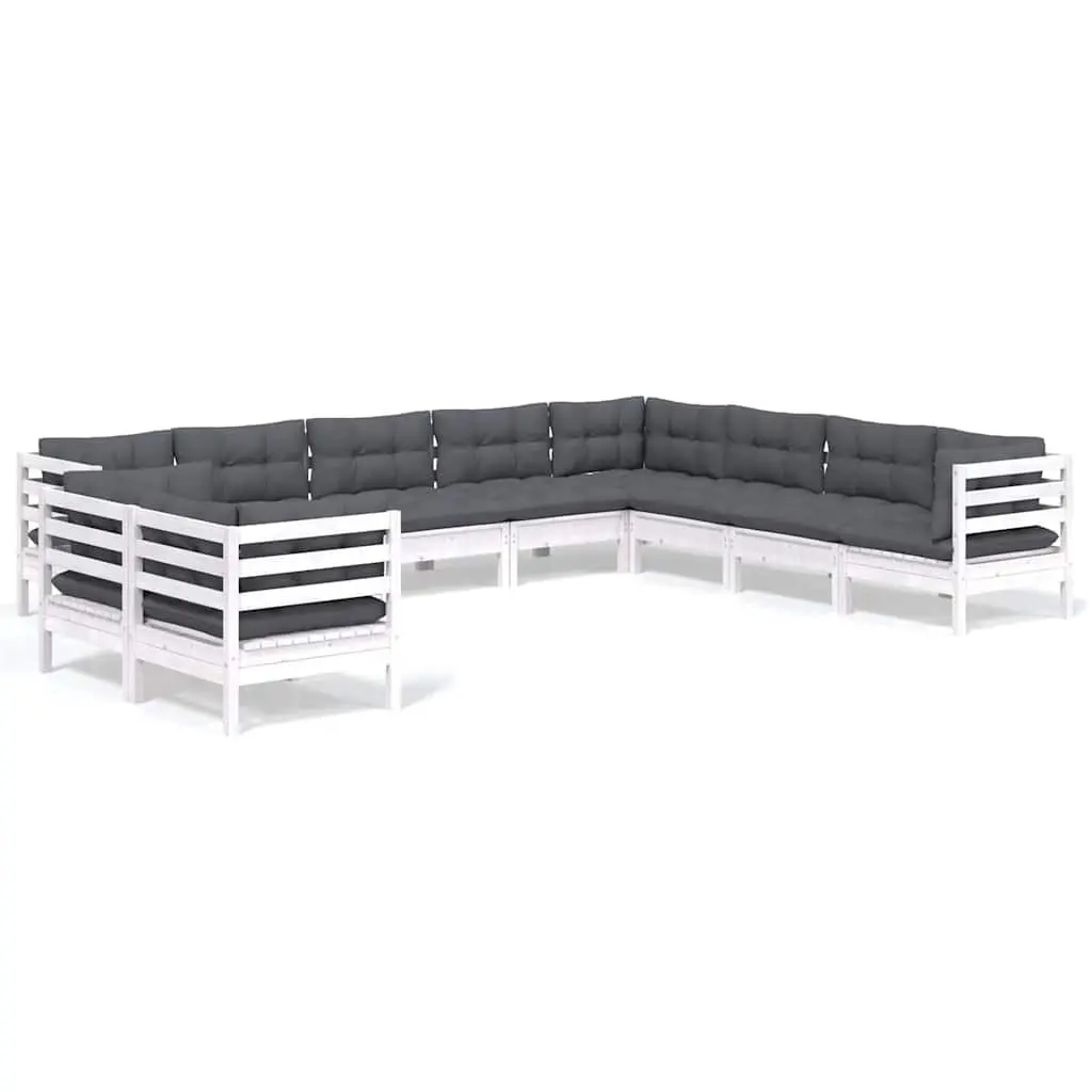 Garden Lounge Set Solid Pinewood 10 Piece White Modular Sofa