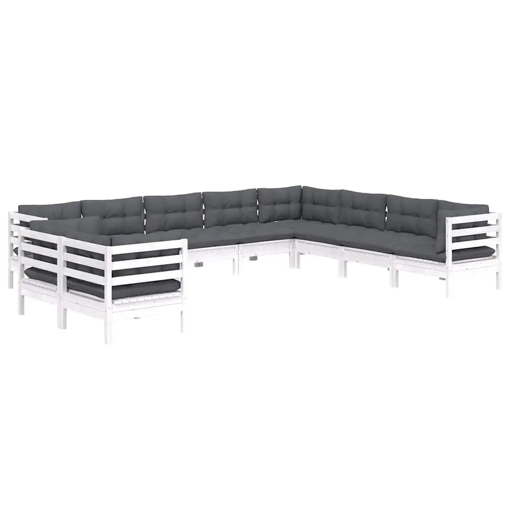 Garden Lounge Set Solid Pinewood 10 Piece White Modular Sofa