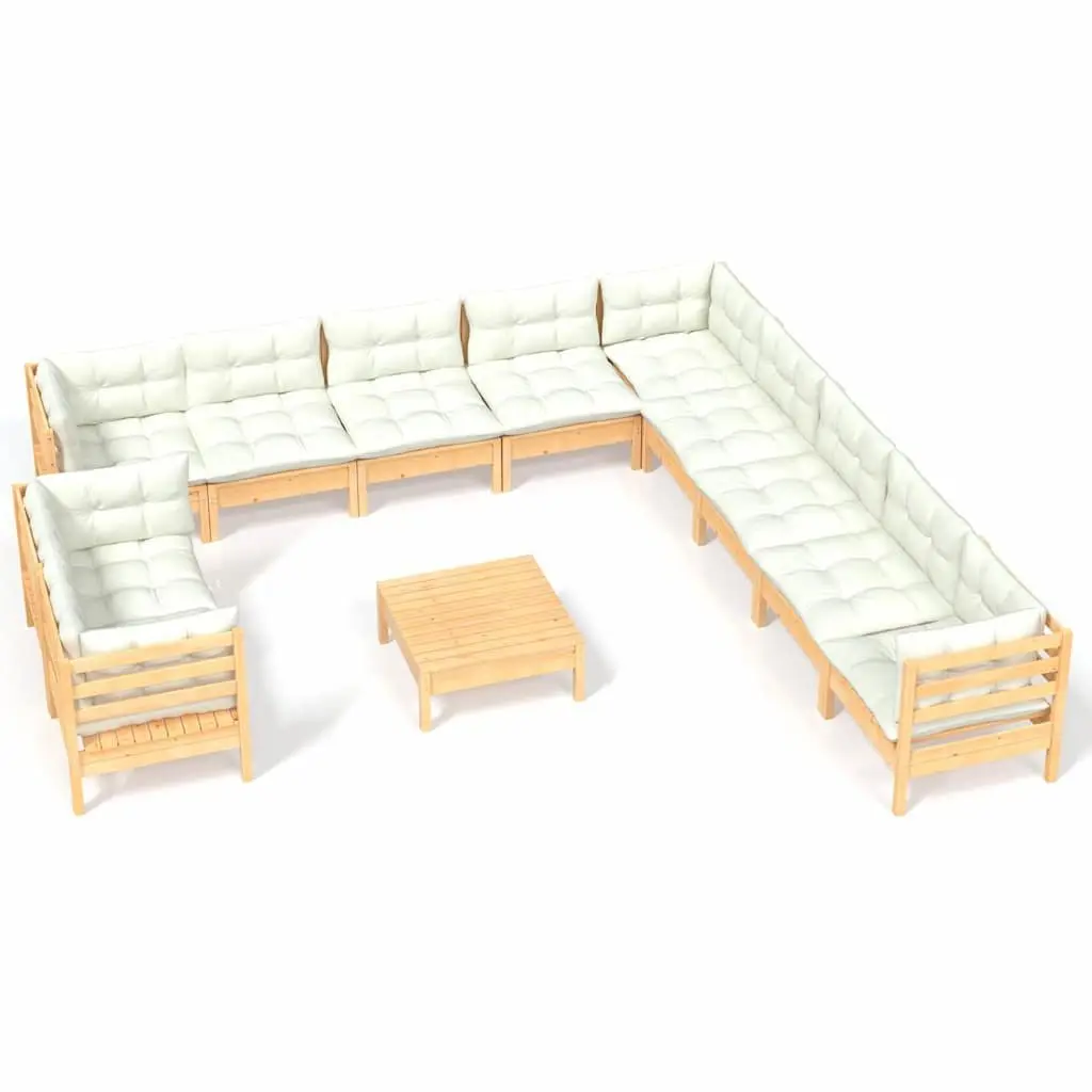 12 Piece Modular Outdoor Furniture Set Solid Pinewood Cream Cushions Patio Seating