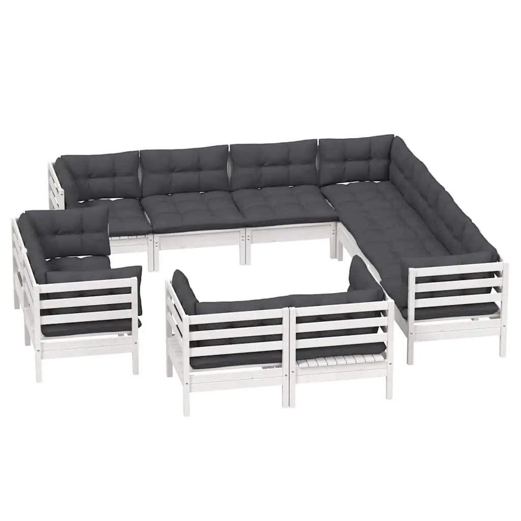 Garden Lounge Set 11 Piece Outdoor Patio Furniture White Pinewood with Cushions