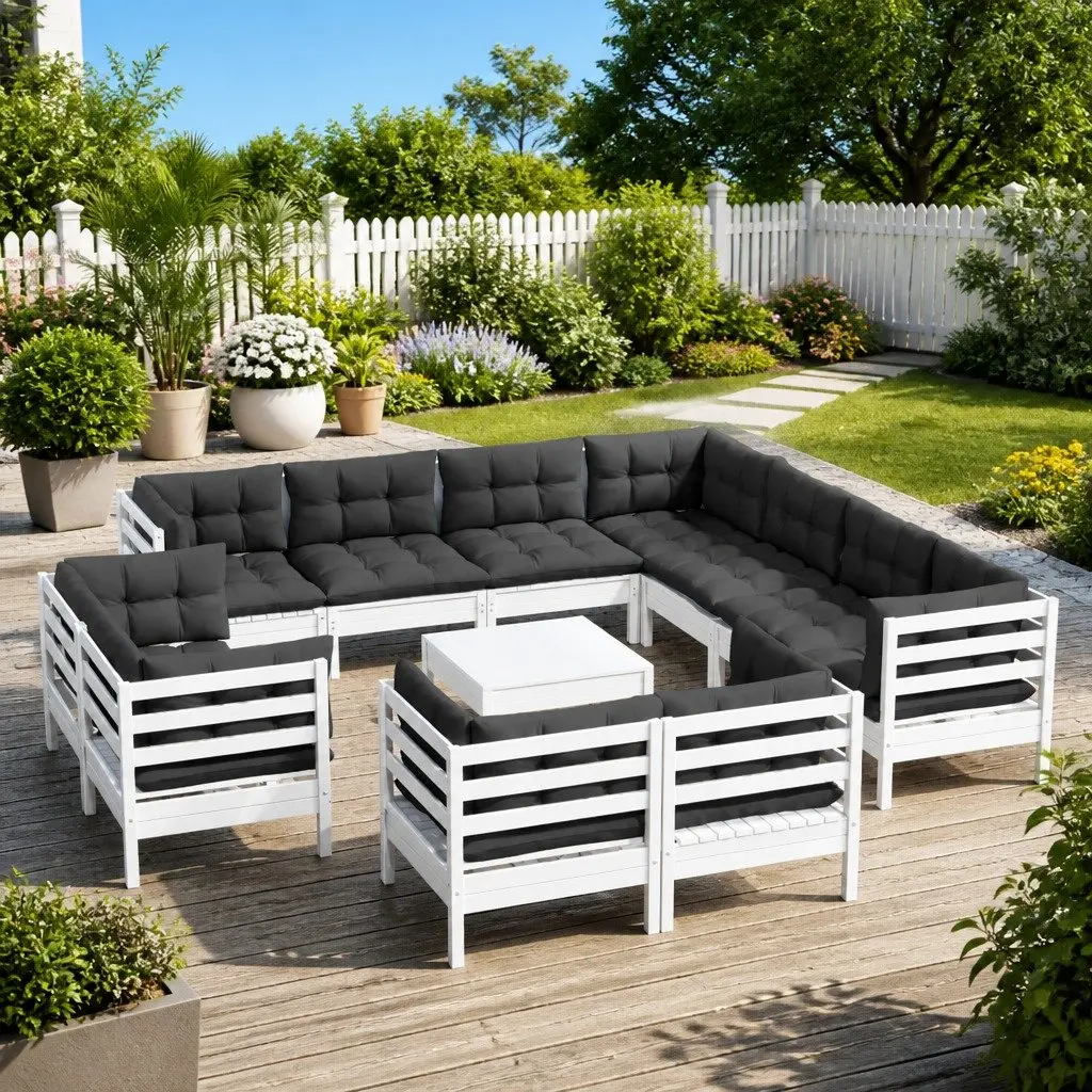 Garden Lounge Set 12 Piece Outdoor Furniture Patio Modular Sofa Sectional White
