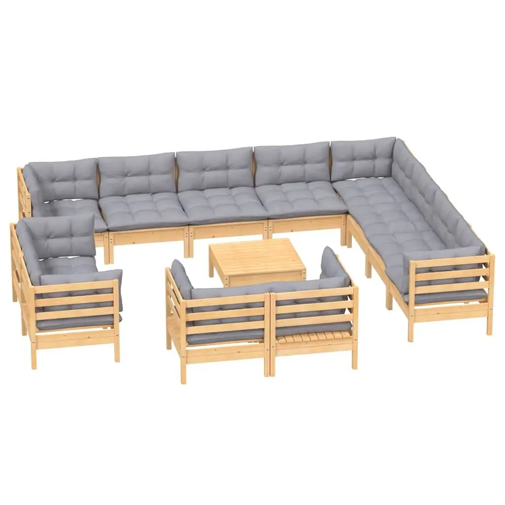 Garden Lounge Set 13 Piece Outdoor Patio Furniture Grey Cushions Modular