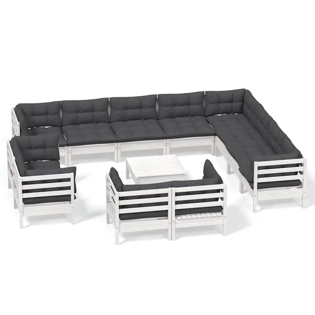 Garden Lounge Set 13 Piece Outdoor Furniture White Pinewood with Cushions