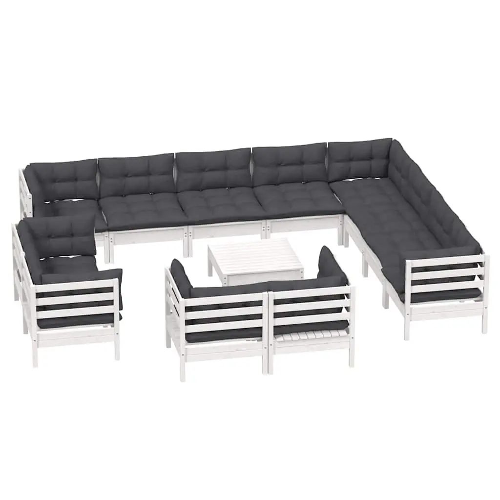 Garden Lounge Set 13 Piece Outdoor Furniture White Pinewood with Cushions