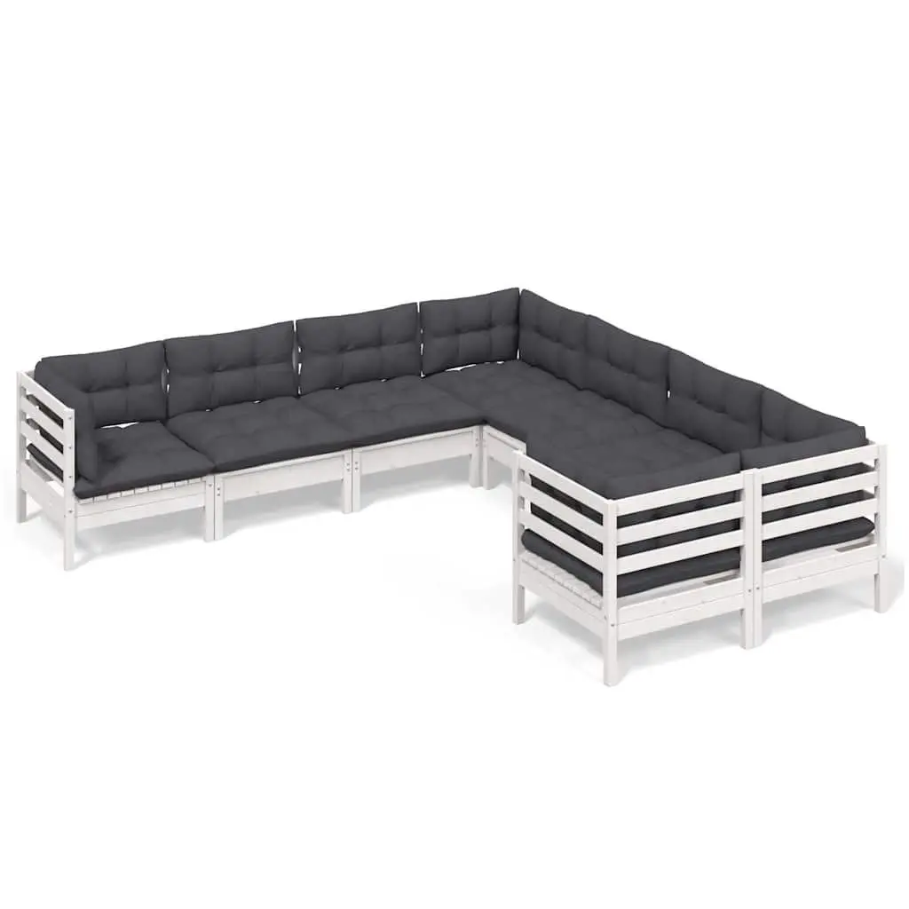 Garden Lounge Set Solid Pinewood 8 Piece Modular Patio Furniture White Cushions