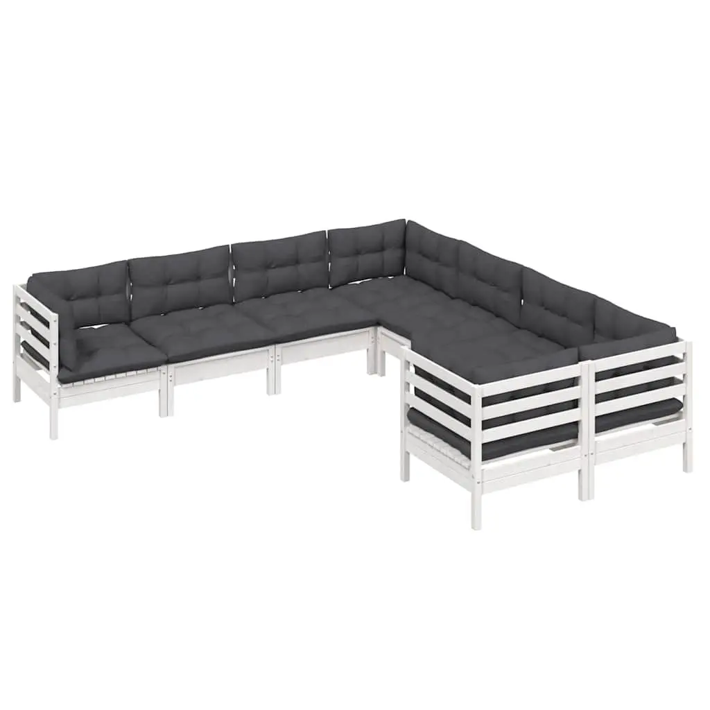 Garden Lounge Set Solid Pinewood 8 Piece Modular Patio Furniture White Cushions