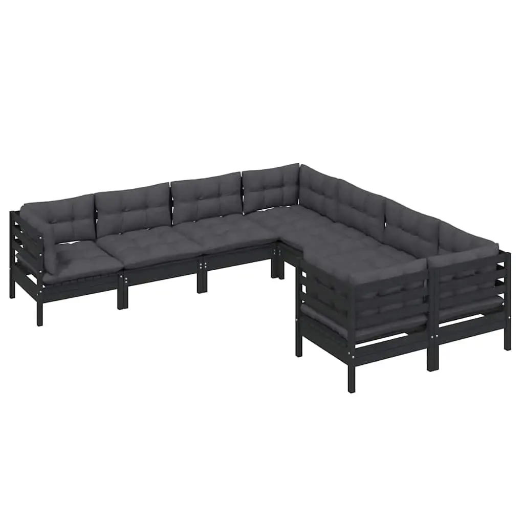 Garden Lounge Set 8 Piece Outdoor Patio Furniture Black with Cushions Modular