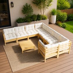 Versatile 9 Piece Pinewood Lounge Set for Your Outdoor Space