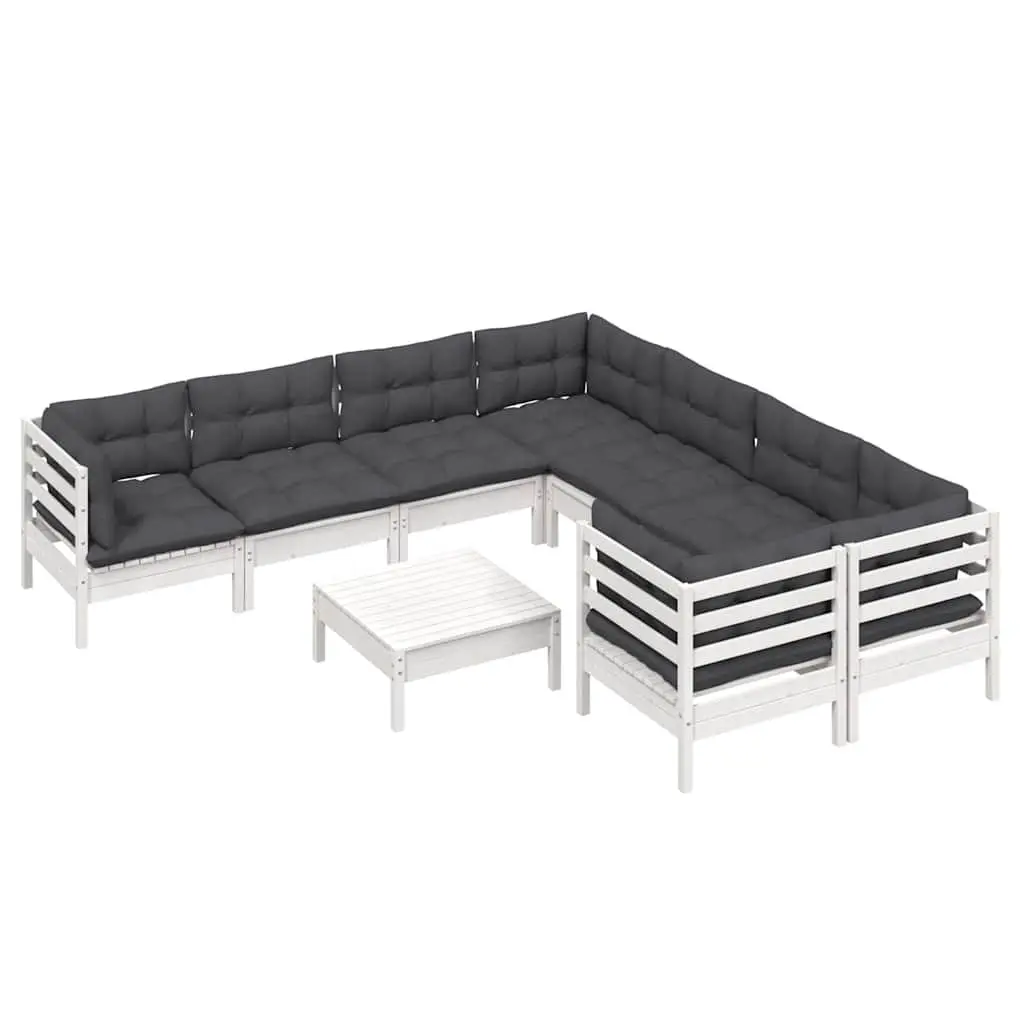 9 Piece Outdoor Furniture Set Modular White Pinewood Garden Lounge with Cushions